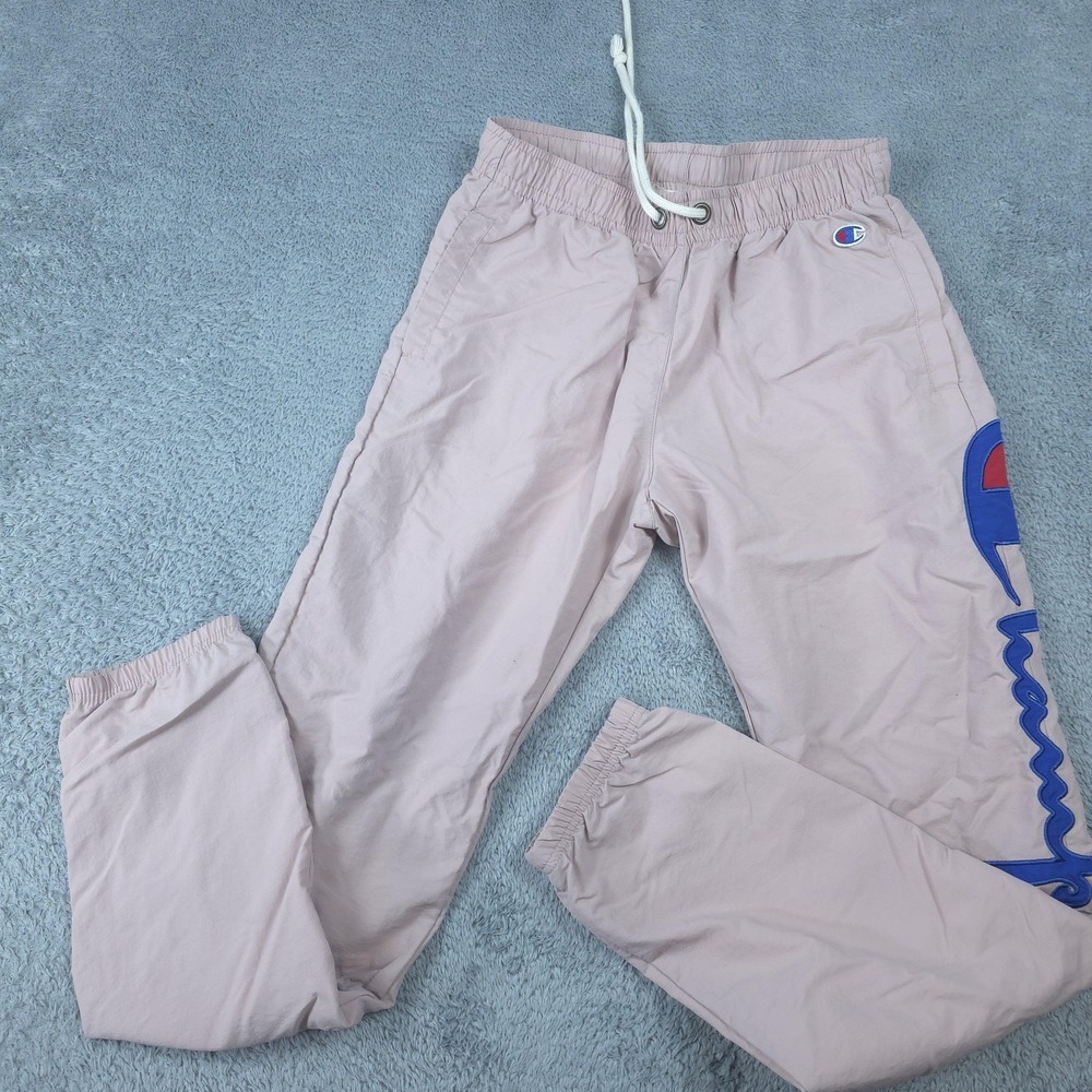 Champion Track Pants Mens 30 Pink Elastic Waist Lined Logo Tapered Athletic
